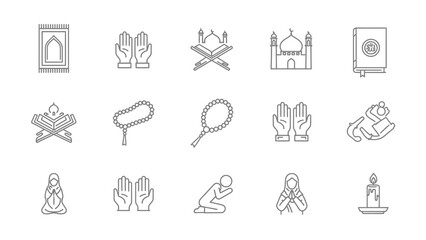 Fototapeta premium Islamic Icons Collection Religious Symbols and Prayer Items.