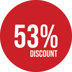 53% discount icon vector red circle with white text