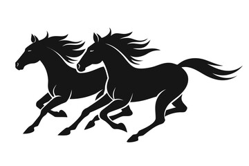 Black Arabian horse vector silhouette illustration of a running wild stallion