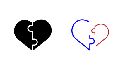 Puzzle Connection Icon set. heart puzzle representing connection, unity, relationship bonding, partnership, and emotional compatibility. Suitable for love concepts, teamwork, and matching design eleme