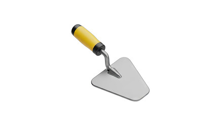 A Yellow and Black Handle Trowel Tool for Construction and Home Improvement Isolated on a Transparent Background with a Glossy Finish