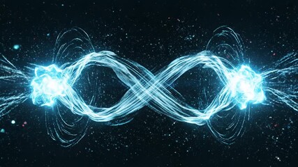 Abstract blue energy plasma explosion with light trails in dark space background, digital art concept