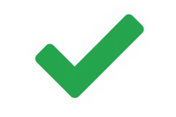 Green check mark symbol representing approval, acceptance, success, and completion; isolated on a transparent background