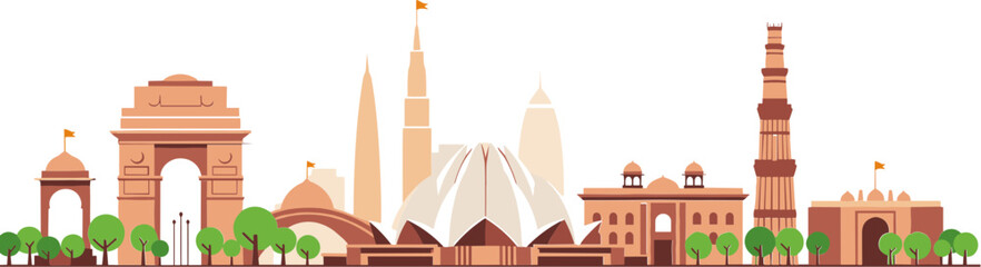 New Delhi skyline illustration on white background