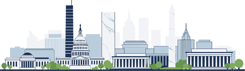 Washington D.C. skyline in vector style on white background
