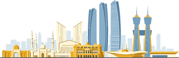 Abu Dhabi skyline illustration on white background