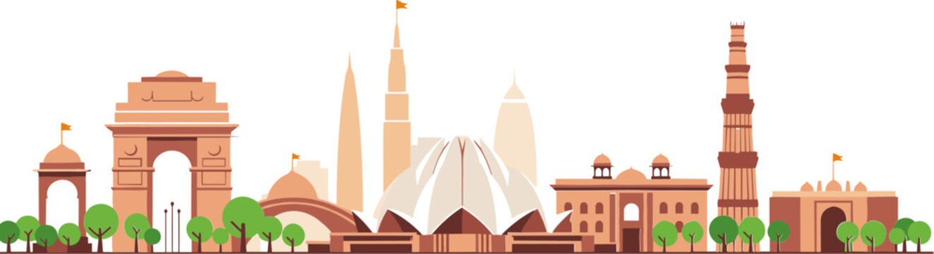 New Delhi skyline illustration on white background