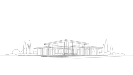 Obraz premium Modern Architectural Building Facade Line Drawing.