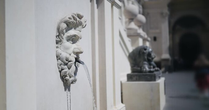 Fountain Bronze Pigna at Vatican. Italy with water flowing in slow motion cinematic view
