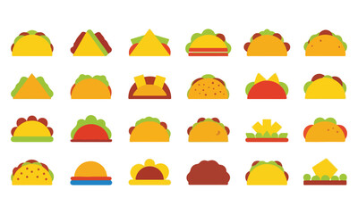 Tacos Food flat Illustration Icons set, Tacos Food Vector Art Illustration Clipart. set of taco food Illustration bundle