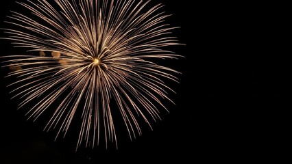 Vibrant fireworks exploding in the night sky with bright orange and yellow sparks