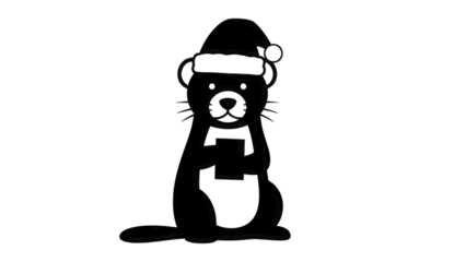 Otter Wearing Santa Hat Holding Letter A isolated on a transparent background
