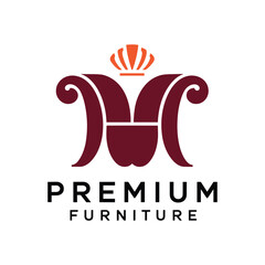 Premium furniture logo with crown and stylized lettering on