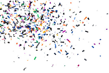 Colorful confetti falling on white background