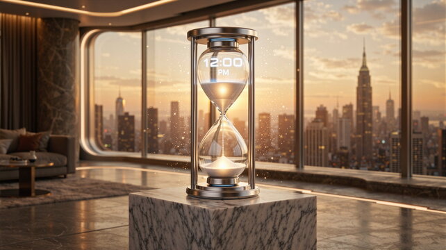 Zegar i klepsydra to narzędzie umożliwiające mierzenia czasu. A godzina 12:00 PM dnia 31 grudnia jest przełomowym momentem w roku. Nowy Rok.