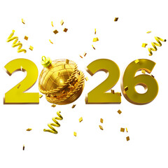 Dark festive 2026 with glitter and confetti burst. 3D illustration