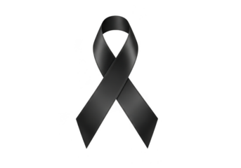 A black awareness ribbon, a symbol of mourning, protest, or remembrance, isolated on transparent background