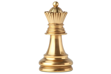 Golden chess queen piece isolated on white background