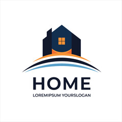 Modern Home Real Estate Logo – Elegant House Symbol with Blue Wave Design