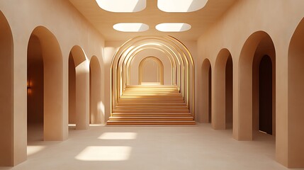 Ancient medieval arches and columns create a stone corridor inside the interior of the Cathedral of St John the Baptist in Prague, a beautiful example of European architecture