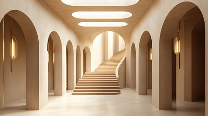 Ancient medieval arches and columns create a stone corridor inside the interior of the Cathedral of St John the Baptist in Prague, a beautiful example of European architecture