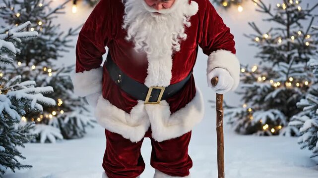 Father Christmas limping slowly ankle sprain pain walking difficul VFX
