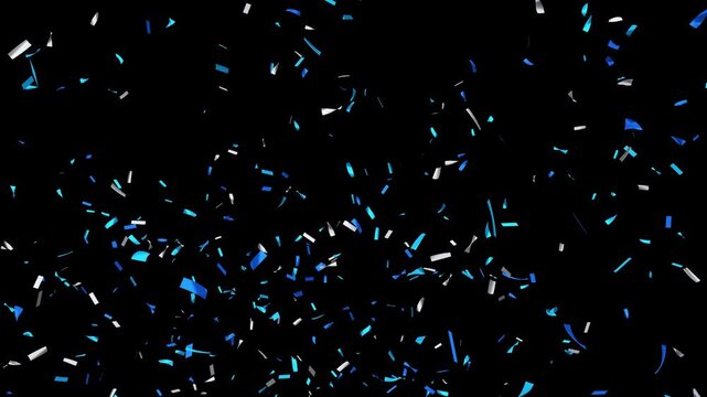 Double explosion of blue and silver confetti on transparent background.