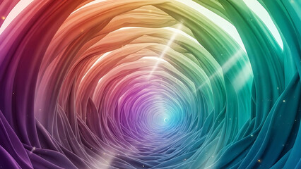 Vibrant rainbow swirl tunnel with bright light