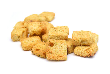 Garlic and cheese bread slices on white background