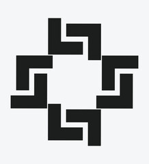 Minimal angular geometric motif with interlocking corner shapes forming abstract symmetrical pattern