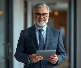 Experienced Businessman Using Tablet &ndash; Office Work Photography