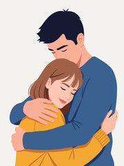 Modern flat illustration of a warm couple’s hug, ideal for relationship bonding visuals, emotional health content, and love-themed designs