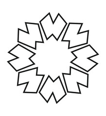 Angular geometric radial motif with repeating sharp shapes forming abstract symmetrical pattern