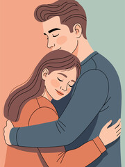 Modern flat illustration of a warm couple’s hug, ideal for relationship bonding visuals, emotional health content, and love-themed designs