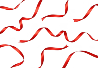 Collection of flowing red satin ribbons isolated on transparent background, perfect for festive decoration and design elements