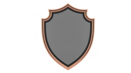Copper trimmed gray shield emblem isolated on a transparent background