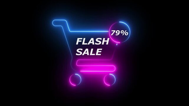 Neon shopping cart with 79 percent flash sale discount