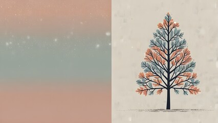 Minimal Geometric Christmas Tree in Pastel Colors on Clean Modern Background