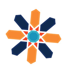 Colorful abstract geometric flower with layered petal shapes in vibrant symmetrical radial design