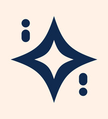 Minimal abstract sparkle symbol with smooth curved star shape and simple geometric accents