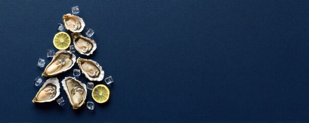 Lemons and oysters arranged in the shape of a Christmas tree.