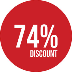 74% discount icon vector red circle with white text