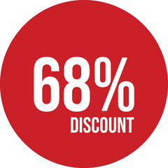 68% discount icon vector red circle with white text