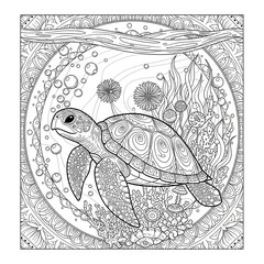Surreal Ocean Coloring Sheet Organic Patterns Hand Underwater drawn [Subject] illustration with flowing organic swirls. Abstract decorative line art design on white background.

