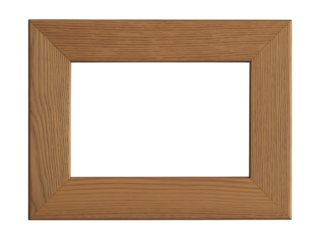 Simple brown wooden picture frame template with natural grain texture isolated against a black background