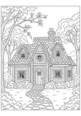 Majestic Castle/Tower Anti-Stress Coloring Template  Highly detailed Architecture drawing with floral and geometric patterns. Monochrome outline art perfect for mindfulness coloring