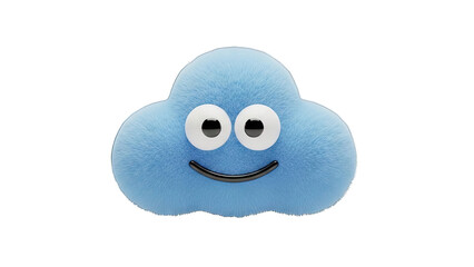 A Fluffy Blue Cartoon Cloud Character With Big Googly Eyes and a Smiling Mouth on a Transparent Background