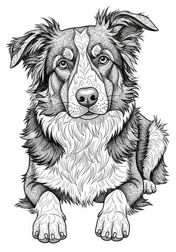 Surreal Dog Coloring Sheet Organic Patterns  Hand drawn Animal illustration with flowing organic swirls. Abstract decorative line art design on white background.
