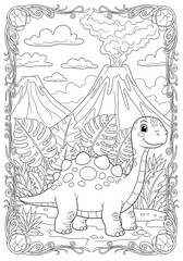 Cute Dinosaurin Nature Coloring Page for Kids
Dino Adorable [Subject] cartoon character standing in a forest or mountain landscape. Easy coloring page for children with clear, bold lines