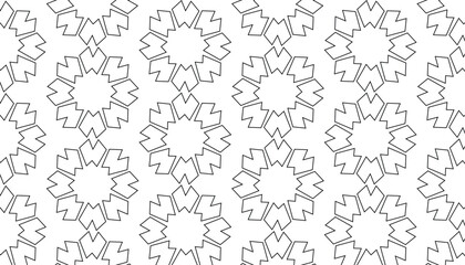 Seamless geometric star pattern with angular repeating motifs in continuous monochrome outline style